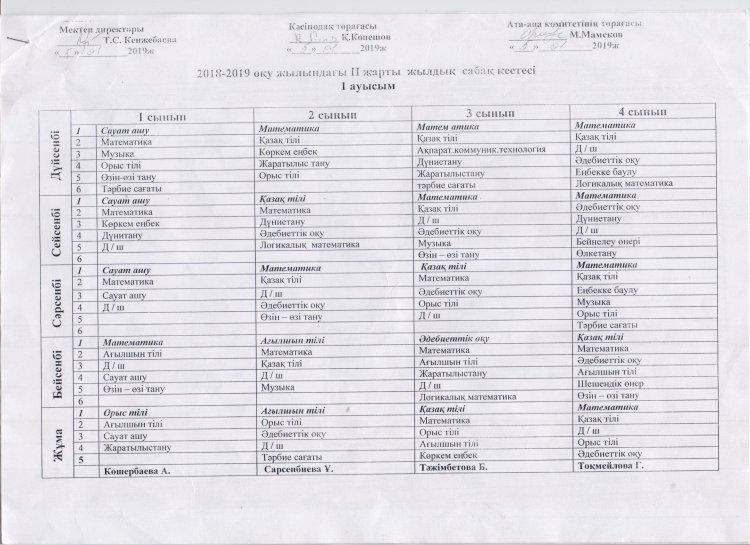 сабақ кестесі